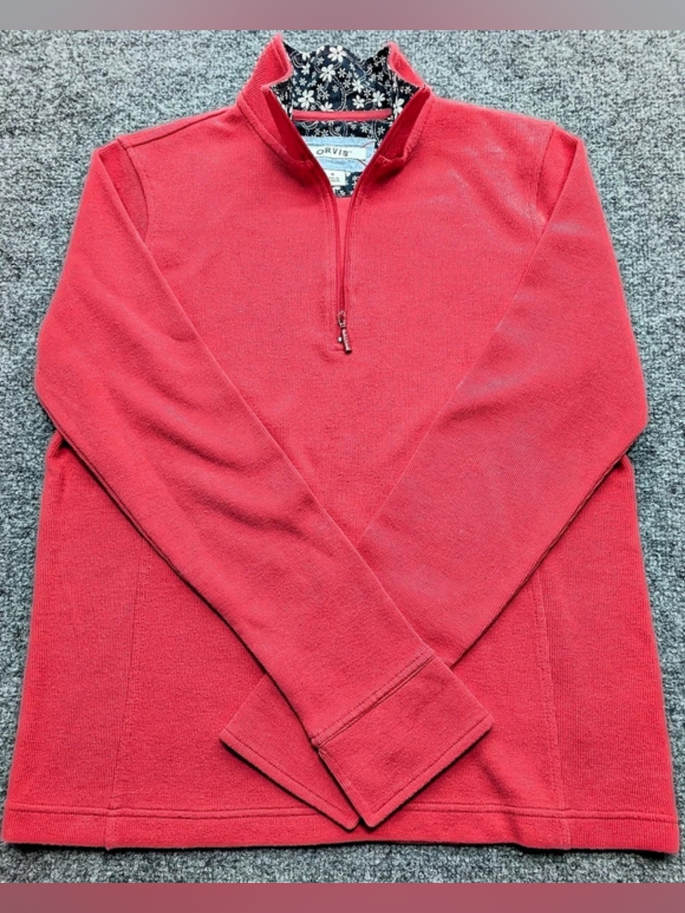 Orvis Sweater Women Sz Medium Salmon Pink 1/4 Zip Long Sleeve Mock Neck Pullover